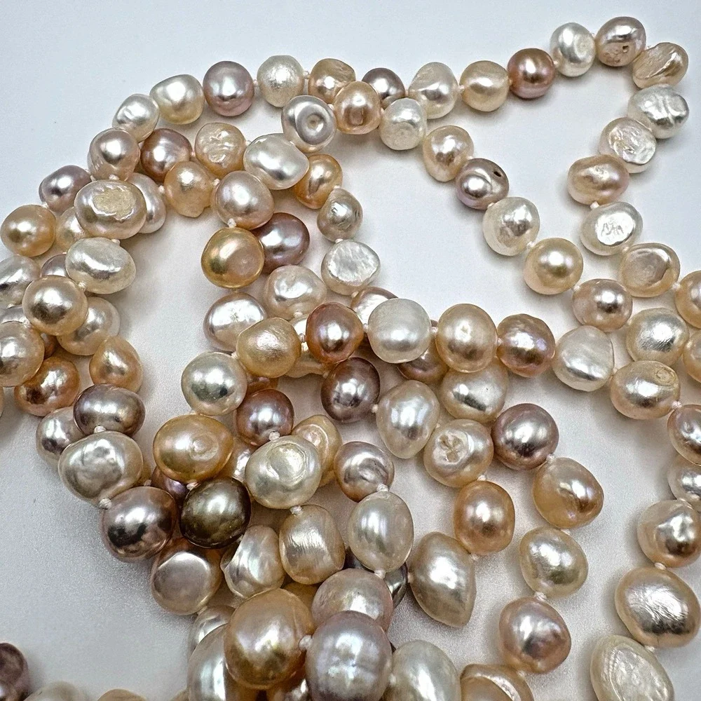 Chunky Freshwater Pearl Necklace Peachy Pinks 62 Inch Opera Endless
